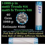 BU Shotgun Jefferson 5c roll, 1988-p 40 pcs Bank $