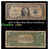 1957 $1 Blue Seal Silver Certificate Grades vf+