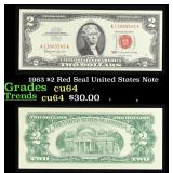 1963 $2 Red Seal United States Note Grades Choice