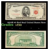1953B $5 Red Seal United States Note Grades vf++