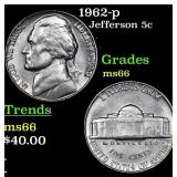 1962-p Jefferson Nickel 5c Grades GEM+ Unc