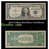 1957 $1 Blue Seal Silver Certificate Grades vf+