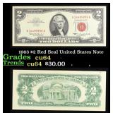 1963 $2 Red Seal United States Note Grades Choice