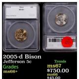 2005-d Bison Jefferson Nickel 5c ms66+ SEGS