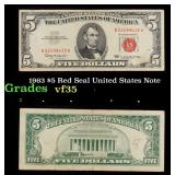 1963 $5 Red Seal United States Note Grades vf++
