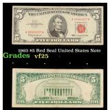 1963 $5 Red Seal United States Note Grades vf+