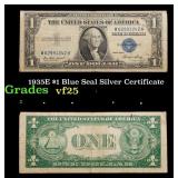 1935E $1 Blue Seal Silver Certificate Grades vf+