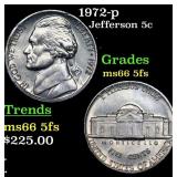 1972-p Jefferson Nickel 5c Grades GEM+ 5fs