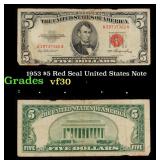 1953 $5 Red Seal United States Note Grades vf++