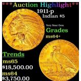 *Highlight* 1911-p Gold Indian Half Eagle $5 Choic