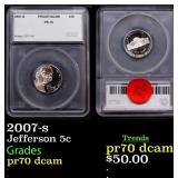 2007-s Proof Jefferson Nickel 5c pr70 dcam SEGS
