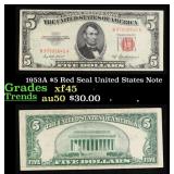 1953A $5 Red Seal United States Note Grades xf+