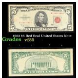 1963 $5 Red Seal United States Note Grades vf++