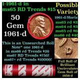 BU Shotgun Lincoln 1c roll, 1961-d 50 pcs Dunbar W