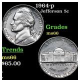 1964-p Jefferson Nickel 5c Grades GEM+ Unc