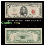 1963 $5 Red Seal United States Note Grades vf++