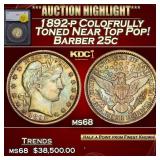 1892-p Barber Quarter Colofrully Toned Near Top Po