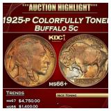 YC 1925-p Buffalo Nickel Colorfully Toned 5c ms66+