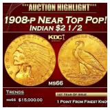 IC 1908-p Gold Indian Quarter Eagle Near Top Pop!