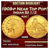 IC 1909-p Gold Indian Quarter Eagle Near Top Pop!