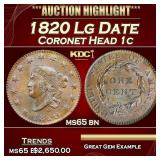 YC 1820 Lg Date Coronet Head Large Cent 1c ms65 bn