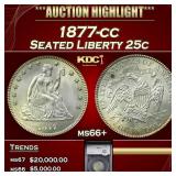 YC 1877-cc Seated Liberty Quarter 25c ms66+ SEGS