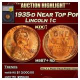 1935-d Lincoln Cent Near Top Pop! 1c ms67+ rd SEGS