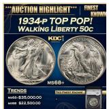 YC 1934-p Walking Liberty Half Dollar TOP POP! 50c