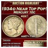 1934-d Mercury Dime Near Top Pop! 10c ms67+ FSB SE
