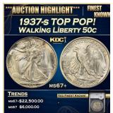 YC 1937-s Walking Liberty Half Dollar TOP POP! 50c