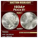 1934-p Peace Dollar $1 ms65+ SEGS