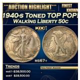 IC 1940-s Walking Liberty Half Dollar Toned TOP PO