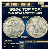 1938-d Walking Liberty Half Dollar TOP POP! 50c ms