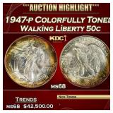 1947-p Walking Liberty Half Dollar Colorfully Tone