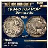 YC 1934-d Buffalo Nickel TOP POP! 5c ms67 SEGS