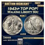 YC 1943-p Walking Liberty Half Dollar TOP POP! 50c
