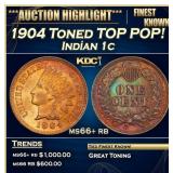 1904 Indian Cent Toned TOP POP! 1c ms66+ rb SEGS