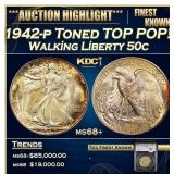 YC 1942-p Walking Liberty Half Dollar Toned TOP PO