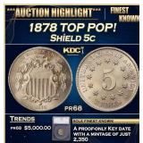 1878 Proof Shield Nickel TOP POP! 5c pr68 SEGS