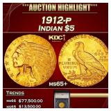YC 1912-p Gold Indian Half Eagle $5 ms65+ SEGS