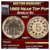 YC 1869 Proof Shield Nickel Near Top Pop! 5c pr67+