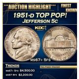 1951-d Jefferson Nickel TOP POP! 5c ms67+ 5fs SEGS