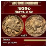 IC 1936-d Buffalo Nickel 5c ms67 SEGS