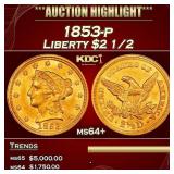 1853-p Gold Liberty Quarter Eagle $2 1/2 ms64+ SEG