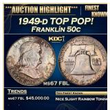 1949-d Franklin Half Dollar TOP POP! 50c ms67 FBL