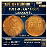 1911-s Lincoln Cent TOP POP! 1c ms66+ rb SEGS