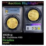 PCGS 1928-p Gold St. Gaudens Double Eagle $20 ms63