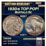 1930-s Buffalo Nickel TOP POP! 5c ms67+ SEGS