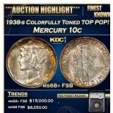 YC 1938-s Mercury Dime Colorfully Toned TOP POP! 1
