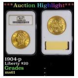 NGC 1904-p Gold Liberty Double Eagle $20 ms61 NGC